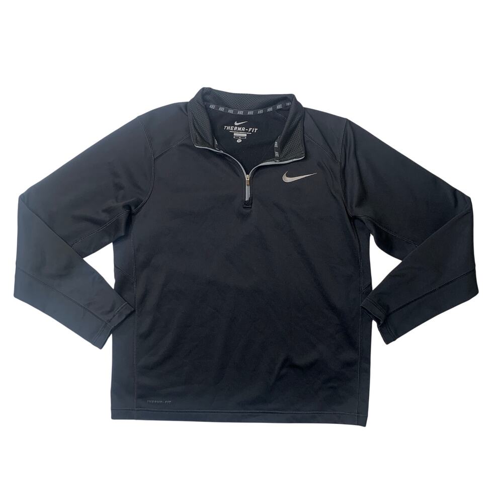 Nike Sweatshirt Mens M Medium Black Therma Fit Fleece Lined 1/4 Zip Pullover